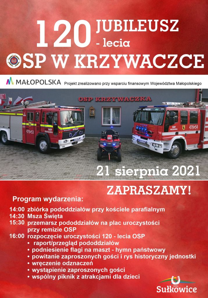 jubileusz OSP w Krzywaczce plakat