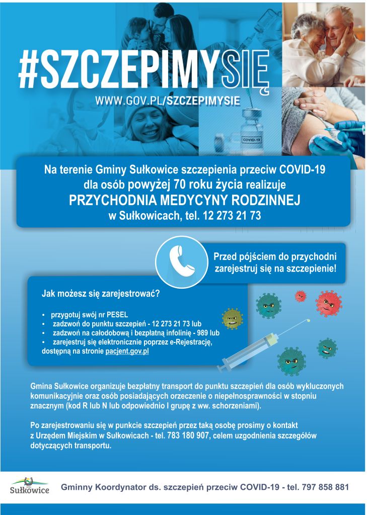 plakat informujący o szczepieniach przeciwko COVID-19 dla osób 70+
