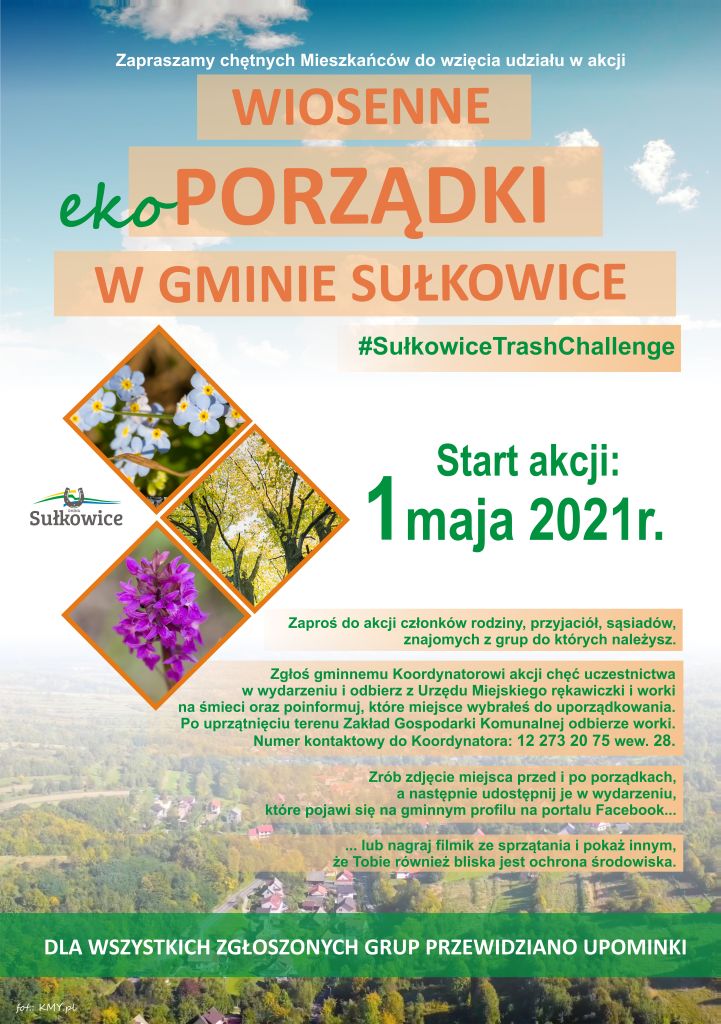 wiosenne ekoporządki w gminie sułkowice - plakat informacyjny akcji sprzątania gminy
