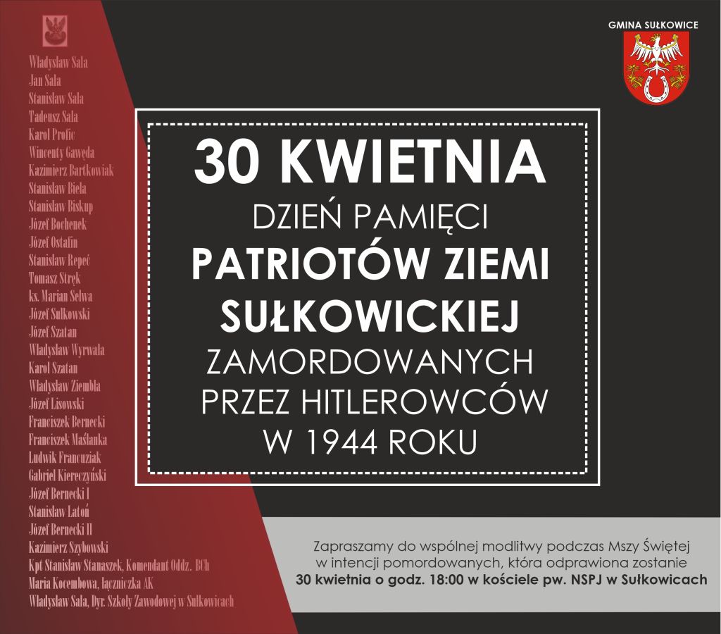 rocznica 30 kwietnia pamięci patriotów ziemi sułkowickiej grafika
