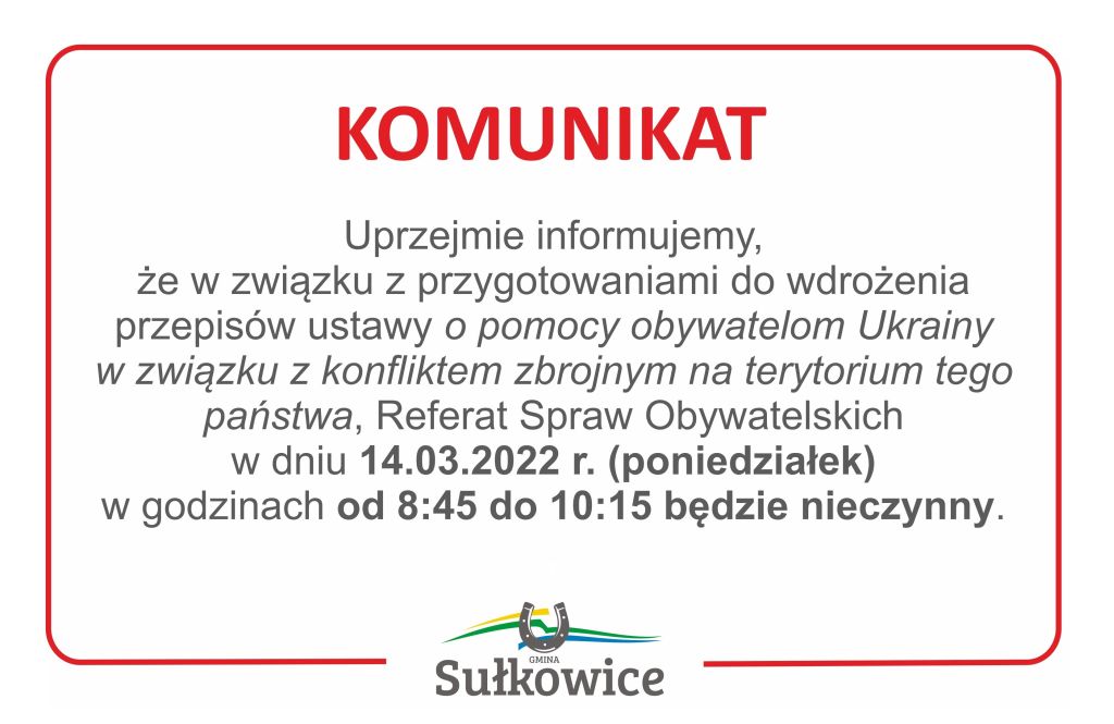 komunikat urzędu na dzień 14 marca