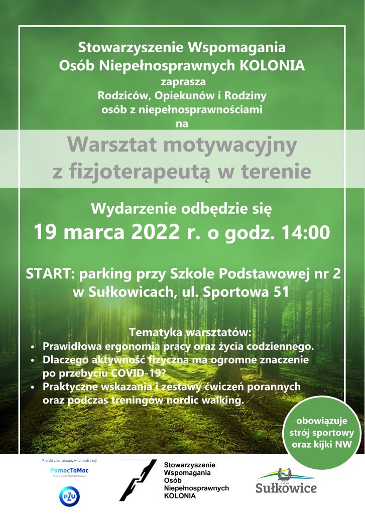 warsztaty z fizjoterapeutą w terenie plakat